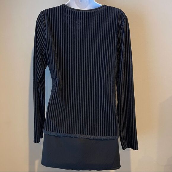 Boo Radley Australia Black Velvet Striped Long Sleeve Blouse Small - Picture 7 of 9